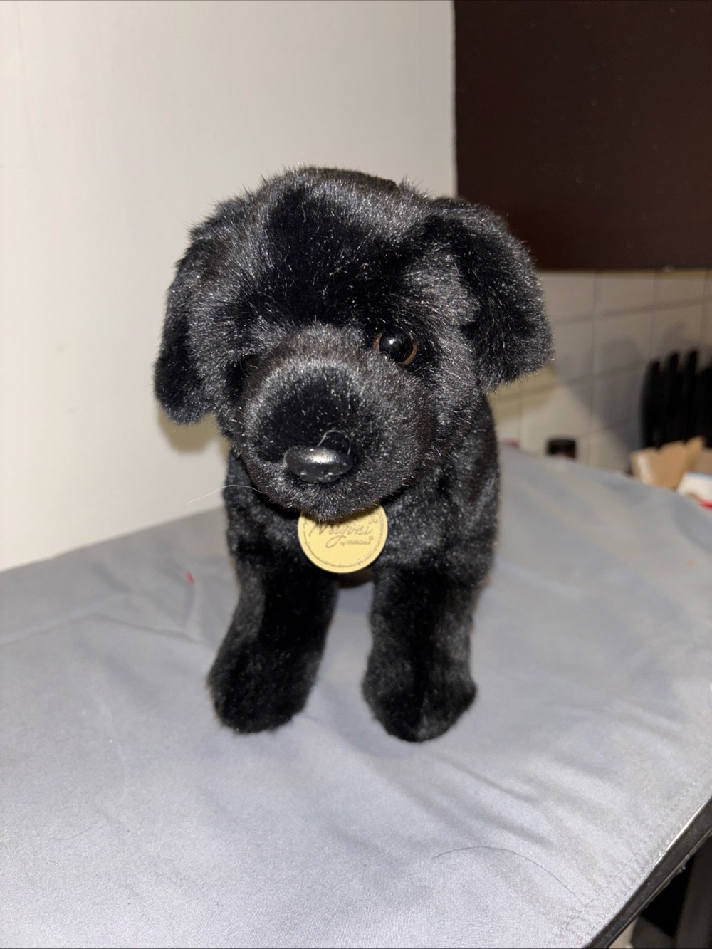 Plush Black Labrador Dog Toy with Gold Tag - Soft Pet Plush